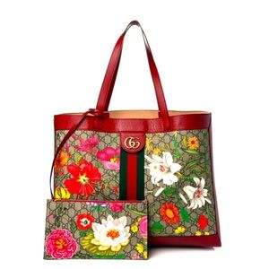 SOLD SOLD SOLD…..GG Supreme Monogram Flora Large Ophidia Tote Red